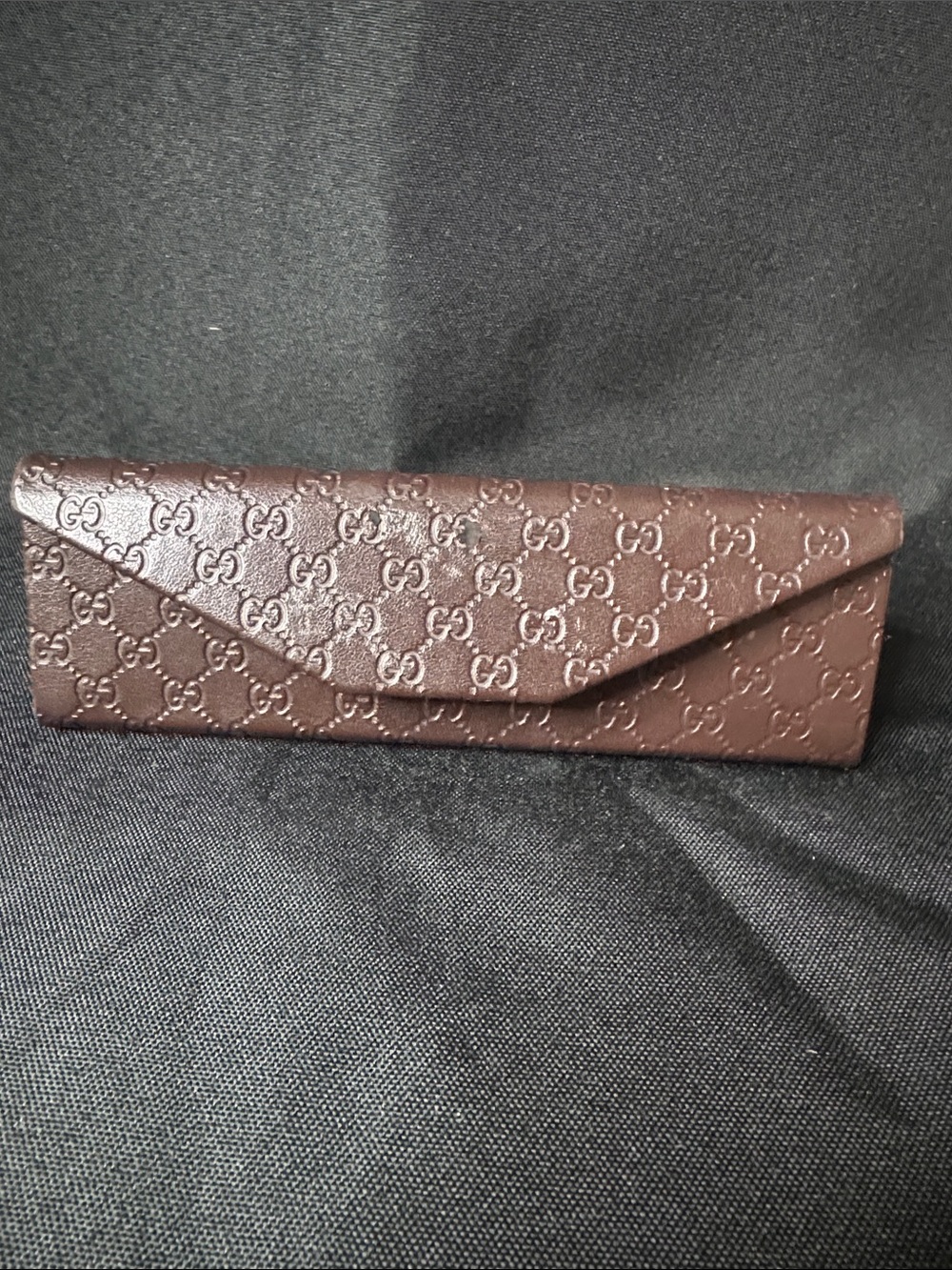 Gucci Brown Embossed GG Leather Glasses Case